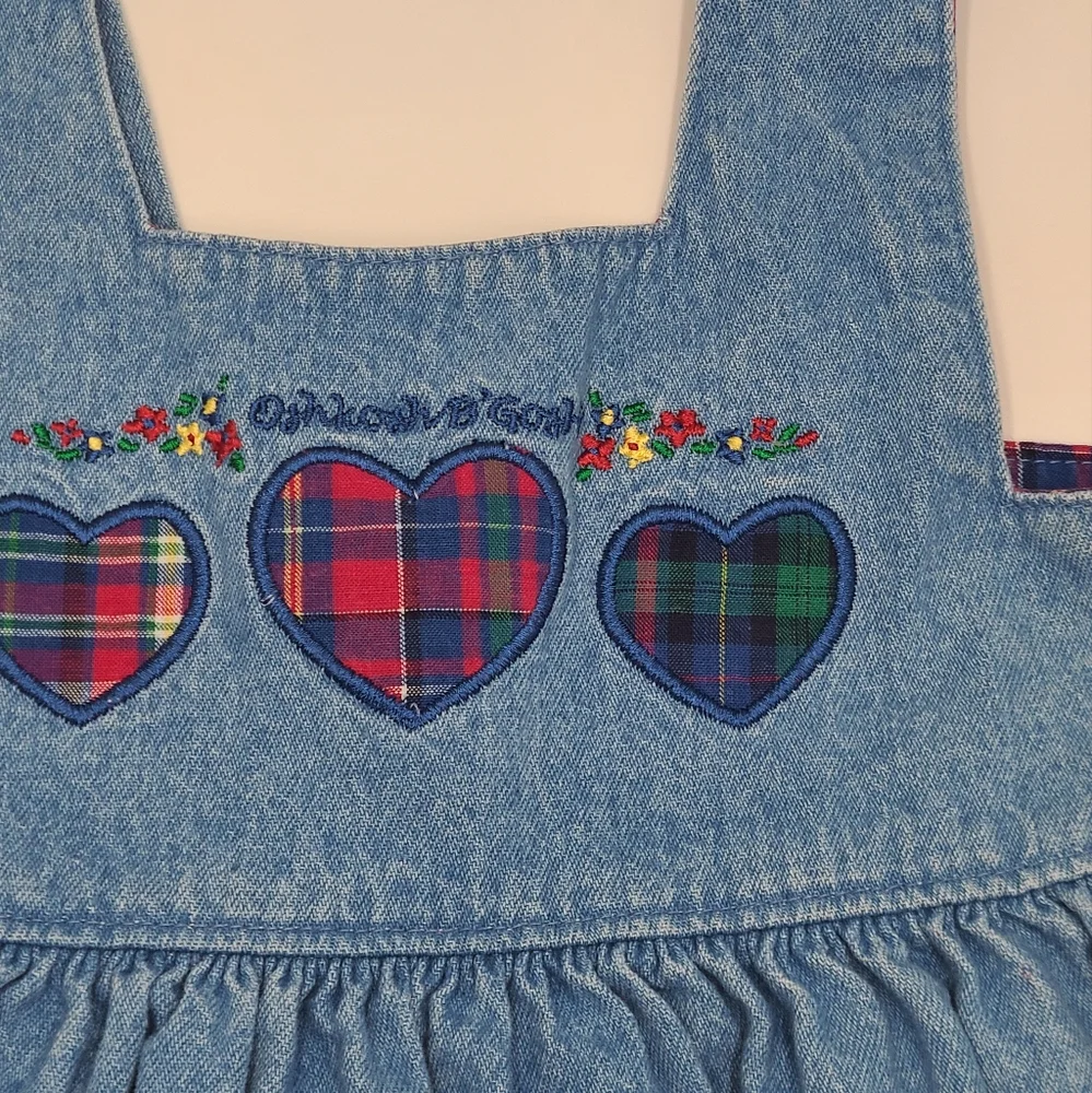 Vintage Oshkosh plaid heart denim jumper size 4T